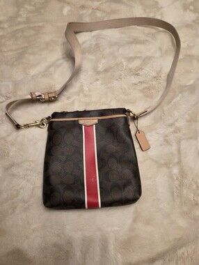 Coach Brown Signature Crossbody with Red Center Stripe